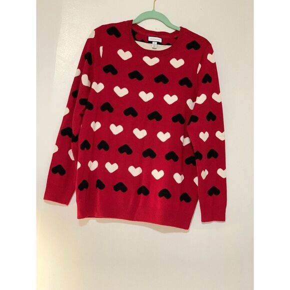 Charter Club Sweater Womens XL Red Heart Pattern Festive Crew Classic Playful - Picture 9 of 10